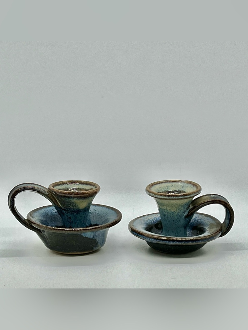 Vintage Doug Sassi Pottery Ceramic Chamberstick Candle Holders Set of 2